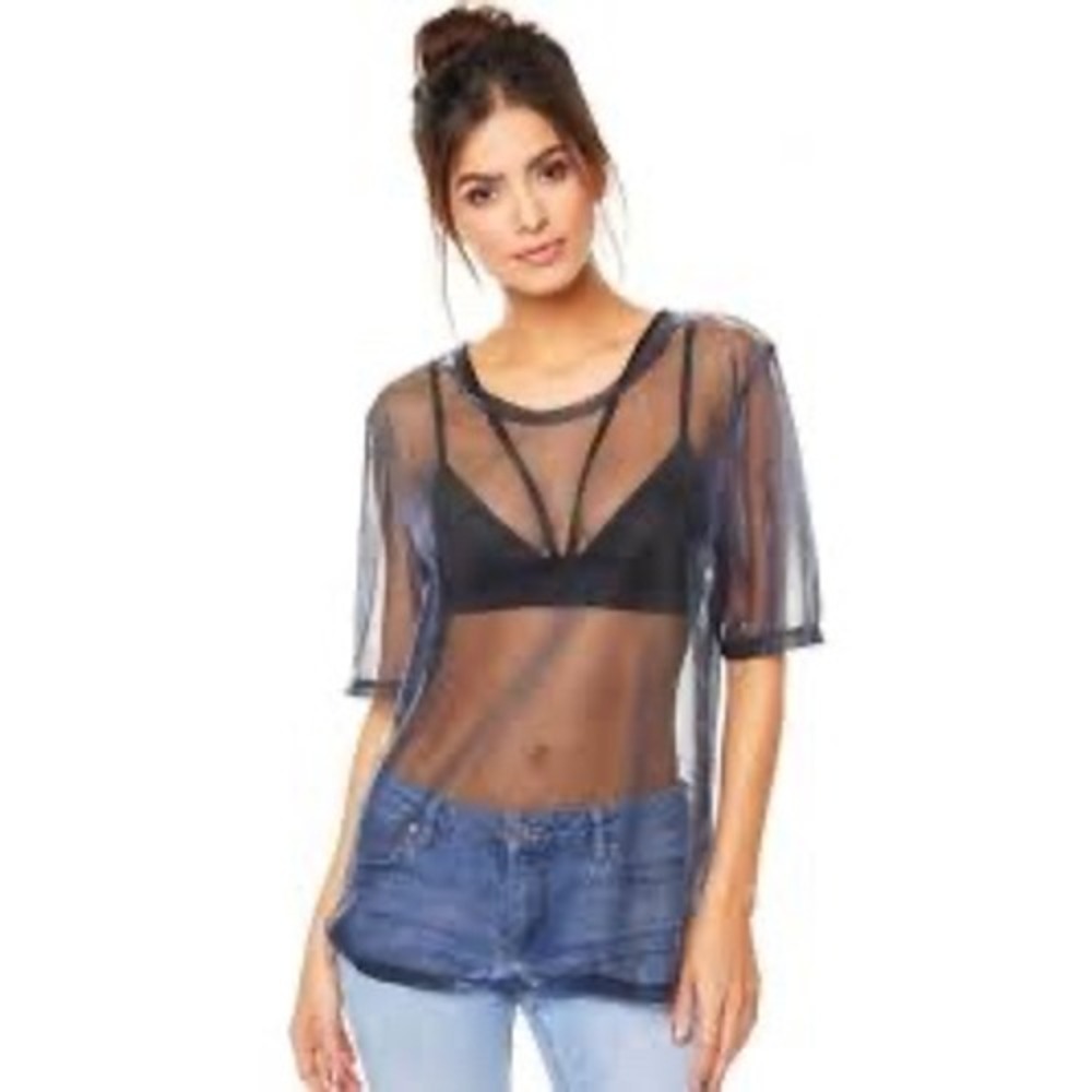 Cosabella Bisou Strappy Tri Bralette Blue Sheer Mesh Top L